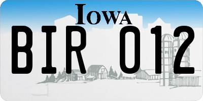 IA license plate BIR012