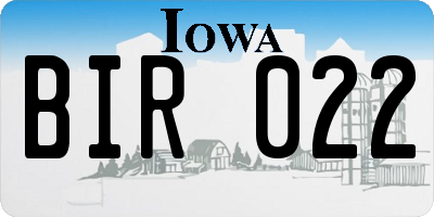 IA license plate BIR022