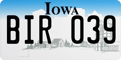 IA license plate BIR039