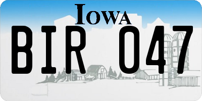 IA license plate BIR047