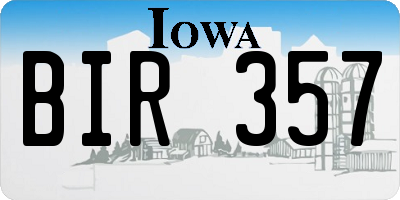 IA license plate BIR357
