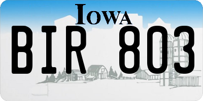 IA license plate BIR803