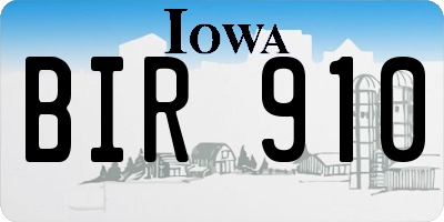 IA license plate BIR910