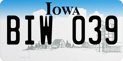 IA license plate BIW039