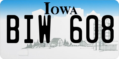 IA license plate BIW608