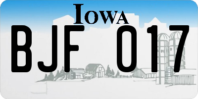IA license plate BJF017