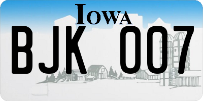 IA license plate BJK007