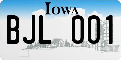 IA license plate BJL001