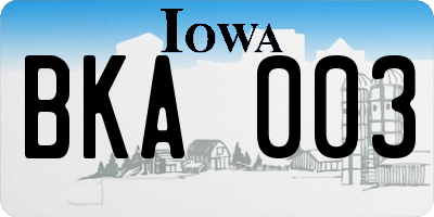 IA license plate BKA003