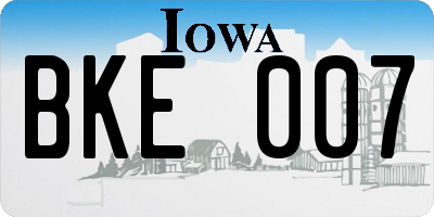 IA license plate BKE007