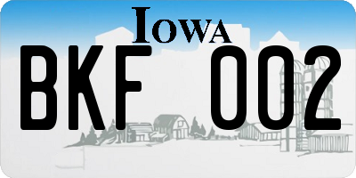 IA license plate BKF002