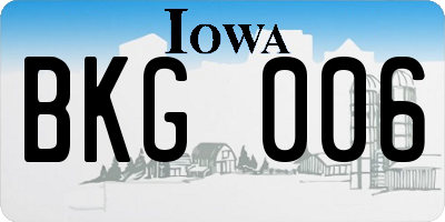 IA license plate BKG006