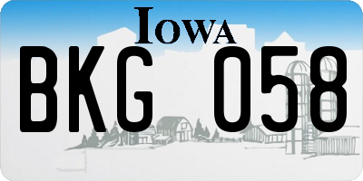 IA license plate BKG058