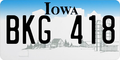 IA license plate BKG418