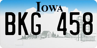 IA license plate BKG458