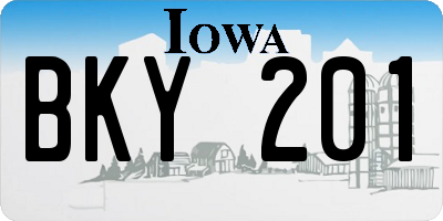 IA license plate BKY201