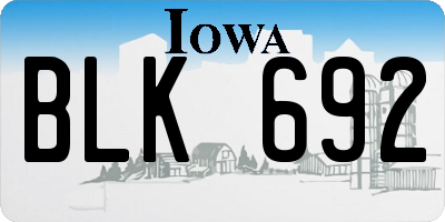 IA license plate BLK692