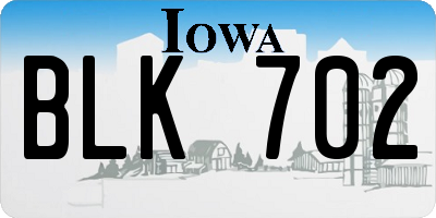 IA license plate BLK702
