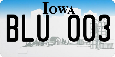 IA license plate BLU003