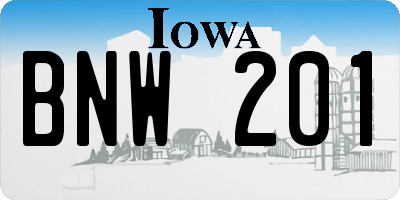 IA license plate BNW201
