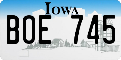 IA license plate BOE745