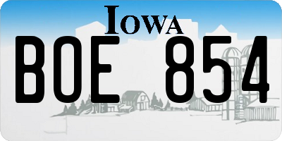 IA license plate BOE854