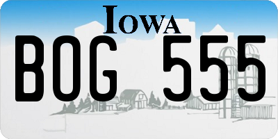 IA license plate BOG555