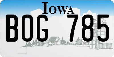 IA license plate BOG785