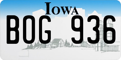 IA license plate BOG936