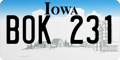 IA license plate BOK231