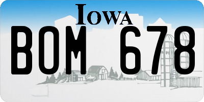 IA license plate BOM678
