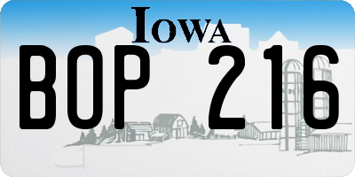 IA license plate BOP216