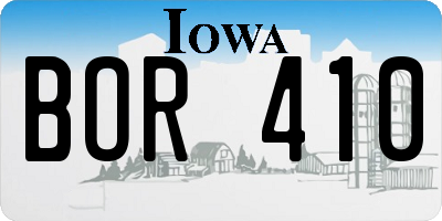 IA license plate BOR410