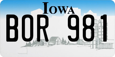 IA license plate BOR981