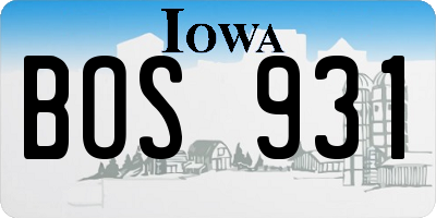 IA license plate BOS931
