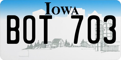 IA license plate BOT703