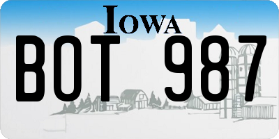 IA license plate BOT987