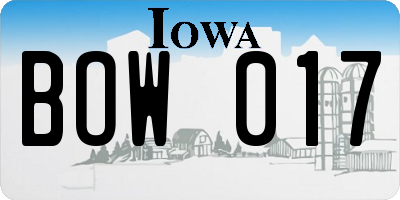 IA license plate BOW017