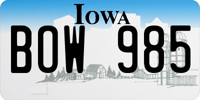 IA license plate BOW985