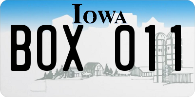 IA license plate BOX011