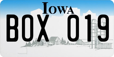 IA license plate BOX019