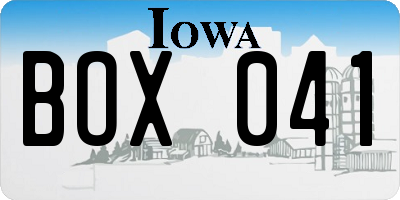 IA license plate BOX041