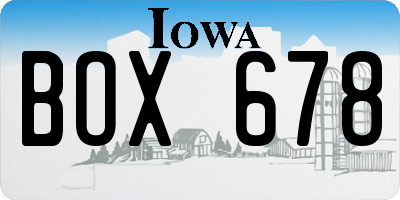 IA license plate BOX678