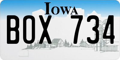 IA license plate BOX734