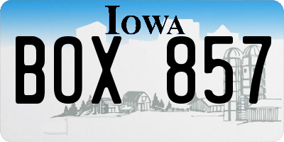 IA license plate BOX857
