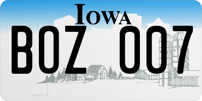 IA license plate BOZ007