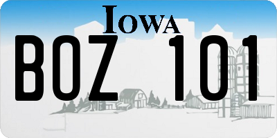 IA license plate BOZ101