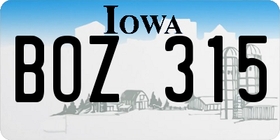 IA license plate BOZ315