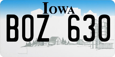 IA license plate BOZ630