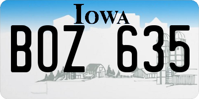 IA license plate BOZ635